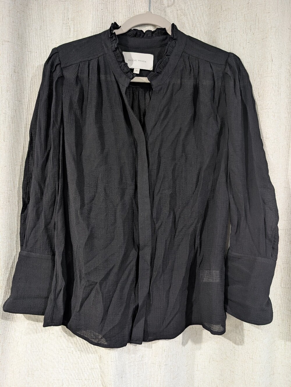 Brochu Walker Piphy Ruffled Collar Top Black Onyx Size Medium